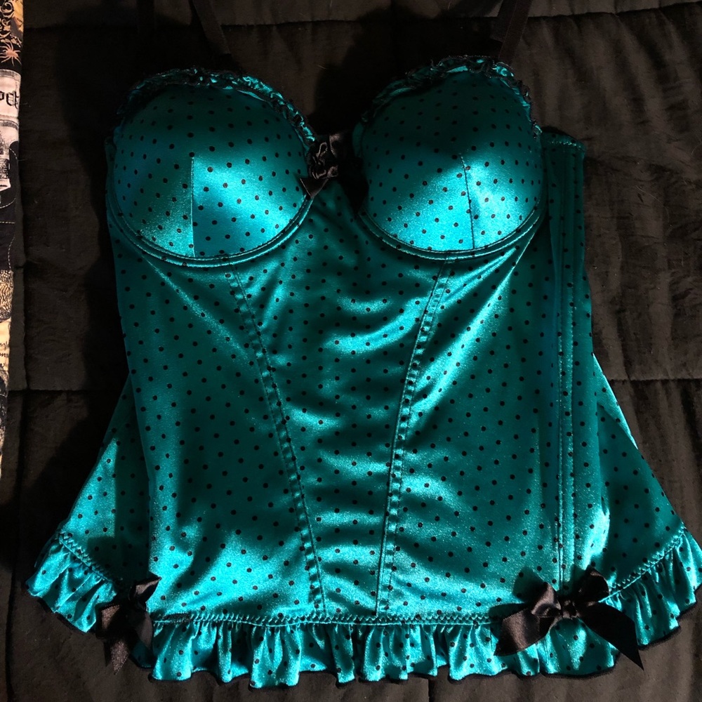 36B Size Blue Satin with polka dots lingerie